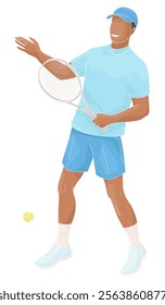 African American man in tennis uniform with tennis racket