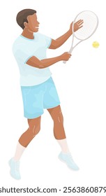 African American man in tennis uniform with tennis racket