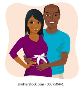 african american man touching his pregnant wife belly expecting baby