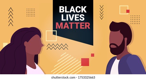 african american man woman against racial discrimination of dark skin color black lives matter concept social problems of racism horizontal portrait vector illustration