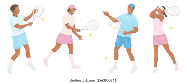 African American man and women in tennis uniform with tennis racket