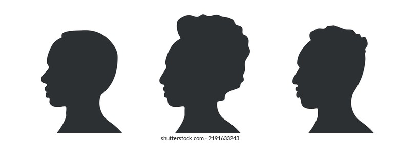 African American Men Set. Human Silhouette Contour. Male Portrait Face. Vector Illustration 