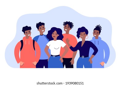 African American men and women people community. Happy black people crowd standing together and posing flat vector illustration. BLM concept for banner, website design or landing web page