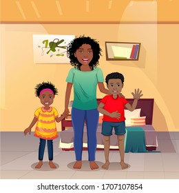 African American Mom with her two kids