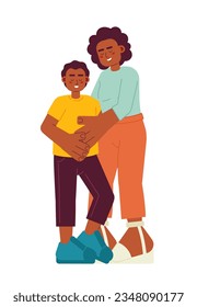 African american mom hugging child semi flat color vector characters. Parent bonding with kid. Editable full body people on white. Simple cartoon spot illustration for web graphic design