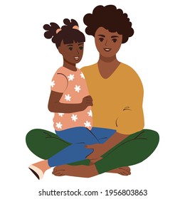 African American mother with her daughter. Flat isolated vector illustration