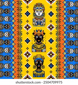African American Peasants - Detailed Vector Illustration for Fabric Printing
