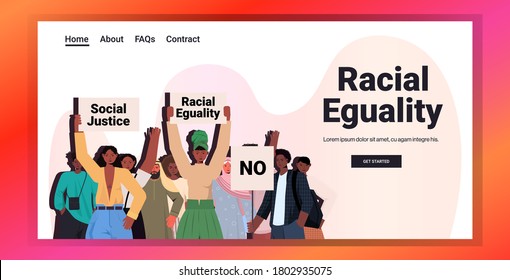 african american people activists holding stop rasism posters racial equality social justice stop discrimination concept portrait horizontal copy space vector illustration