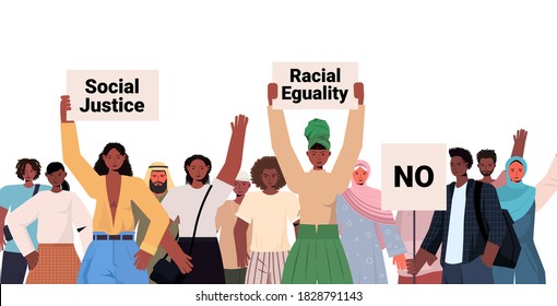 african american people activists holding stop rasism posters racial equality social justice stop discrimination concept portrait horizontal vector illustration