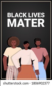 african american people against racial discrimination black lives matter concept social problems of racism vertical portrait vector illustration