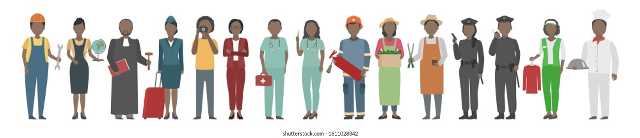 African American people of diverse occupations. Vector illustration.