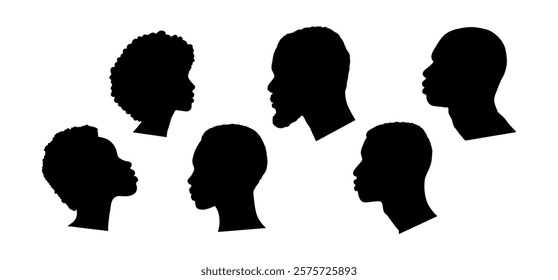 African American people face profile. African Americans Silhouette. Black people vector illustration