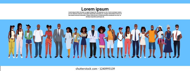 african american people group standing together set men women business casual employees workers male female cartoon character horizontal banner copy space full length flat