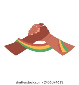African american people hands with African ribbon isolated vector. Juneteenth celebrations of freedom banner, poster