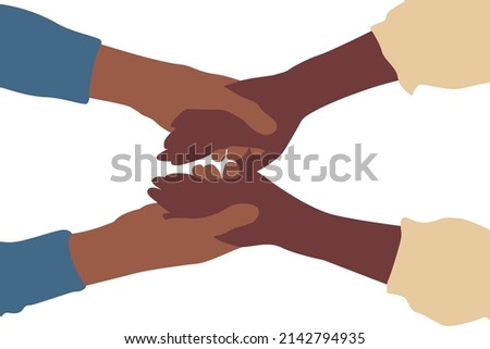 African American people holding hands. Helping each other, bonding. Romantic couple of color. Illustration isolated on a white background. Close-up.