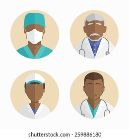 African American people icons collection of flat design. doctor and nurse