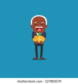 African american people - Old man with golden piggy bank, Pension