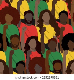 African american people raised fist up. African American History or Black History Month background. Seamless vector pattern.