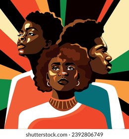 African American people women and man portrait.Vector illustration in modern style.Black people group standing together.Black History Month concept
