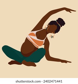 African American pregnant woman doing yoga. Isolated vector illustration. Faceless svg