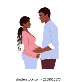 African American pregnant woman and husband isolated on the white background. Vector illustration