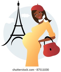 African American Pregnant Woman In Paris