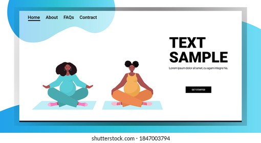 african american pregnant women doing yoga fitness exercises training healthy lifestyle concept girls meditating together horizontal full length copy space vector illustration