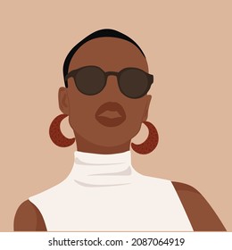 African American pretty girl. Female portrait. Black beauty concept. Vector Illustration of Black Woman. Great for avatars. Fashion, beauty