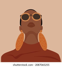 African American pretty girl. Female portrait. Black beauty concept. Vector Illustration of Black Woman. Great for avatars. Fashion, beauty