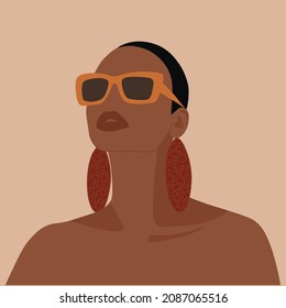 African American pretty girl. Female portrait. Black beauty concept. Vector Illustration of Black Woman. Great for avatars. Fashion, beauty