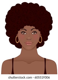 African American pretty girl portrait. Black beauty concept. Vector Illustration of Black Woman. Great for avatars.