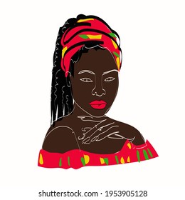 African American pretty girl. Vector Illustration of Black Woman with turban.