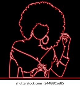 African American pretty girl Woman with afro hairstyle icon neon glow vector illustration concept