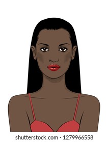 African American pretty girls. Black beauty concept. Female portrait. Vector Illustration of Black Woman. Great for avatars. Fashion, beauty.