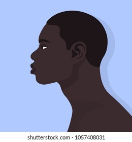 An African American. Profile of a man. Portrait of a guy. Avatar. Vector Flat Illustration