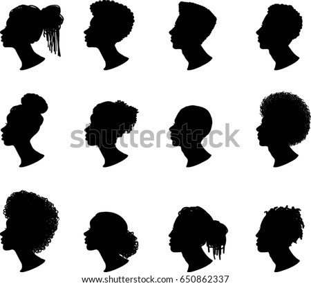 African American Profile Silhouettes, Vector Illustrations