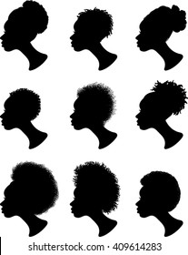 African American, Profile, Silhouettes, Women, Vector, Illustration