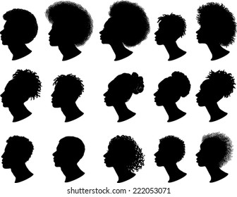 African American Profiles - Silhouette - Vector Image