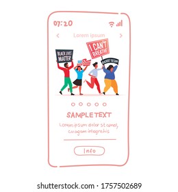 african american protesters with black lives matter banners protesting against racial discrimination social problems of racism smartphone screen copy space full length vector illustration
