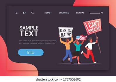 african american protesters with black lives matter banners protesting against racial discrimination social problems of racism horizontal full length copy space vector illustration
