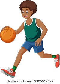 African American Puberty Boy Playing Basketball illustration