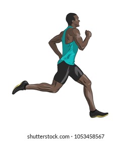 African American running man  isolated vector drawing   Run