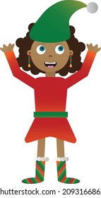 African American Santa Helper Happy Child Waving Elf 