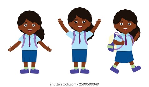 African American School Kids in Flat Style, happy, back to school, or for design elements