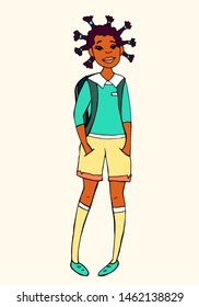 African american schoolgirl. Teen School Uniform. Vector illustration.