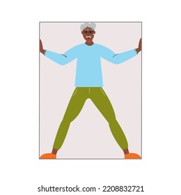 African American Senior Man Suffering From Claustrophobia, Human Fear Concept Vector Illustration On A White Background.