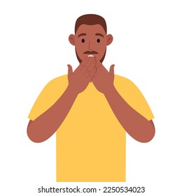 African american shocked covering mouth with hand for mistake. Expression of fear, scared in silence, secret concept. Vector illustration.