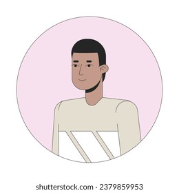 African american short haired young man standing 2D line vector avatar illustration. Relaxed posing outline cartoon character face. Average boy in casual clothes flat color user profile image isolated