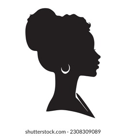 African American Side Silhouette with Curly Hair and Beautiful Face and Nose