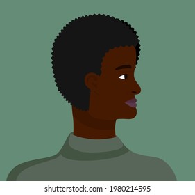 An African American. Simple Cute Profile of a man. Portrait of a guy for avatar. Vector Flat Illustration

